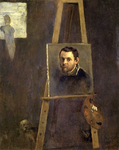 Self-Portrait on an Easel in a Workshop by Annibale Carracci